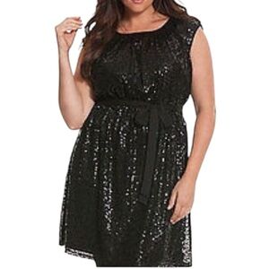LANE BRYANT Black Sequin Dress sz 18/20 Sleeveless Short Elastic Waist Stretchy